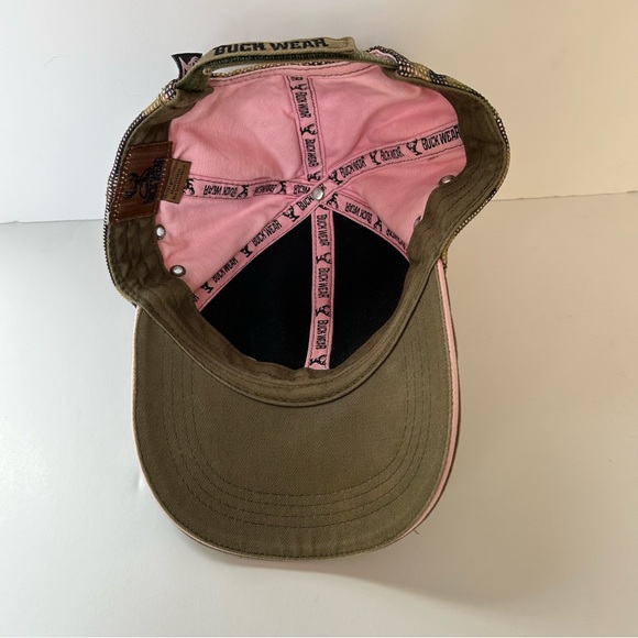 Buckwear Hunt Like a Girl! Pink Green Camo Baseball Hat Cap Deer Antlers Hunting - Picture 5 of 8